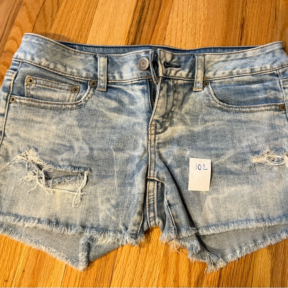 American Eagle Outfitters Light Blue Frayed Jean Shorts